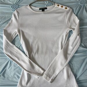 Ralph Lauren White Long Sleeve Top with Gold Button Detail